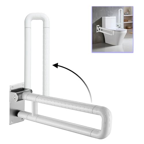 Specule Wall Mounted Flip up Stainless Steel 304 Grab Bar Rails with Anti-Slip Nylon Grip - 17 inches | Toilet Handrails Bathroom Safety Bar for The Elderly, Pregnant Women and Handicap - Image 1