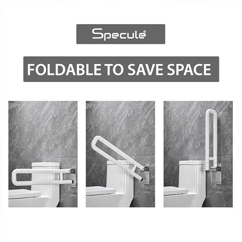 Specule Wall Mounted Flip up Stainless Steel 304 Grab Bar Rails with Anti-Slip Nylon Grip - 17 inches | Toilet Handrails Bathroom Safety Bar for The Elderly, Pregnant Women and Handicap - Image 5