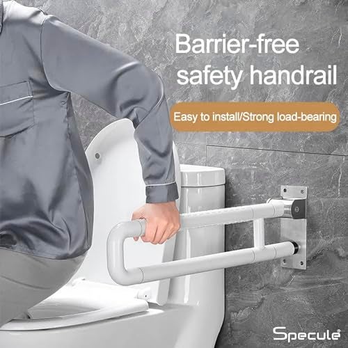 Specule Wall Mounted Flip up Stainless Steel 304 Grab Bar Rails with Anti-Slip Nylon Grip - 17 inches | Toilet Handrails Bathroom Safety Bar for The Elderly, Pregnant Women and Handicap - Image 3