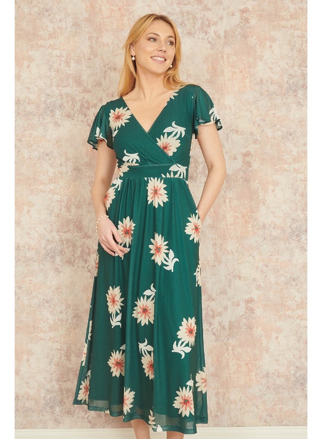 Yumi Floral Flutter Sleeve Dress  - Image 3