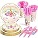 Meanplan 168 Pcs Unicorn Party Tableware Supplies Set Include Rainbow Unicorn Paper Plates Napkins Cups Knives Forks Spoons for Girls Guests Birthday Baby Shower Party Favor Serves 24 Guests - Image 4