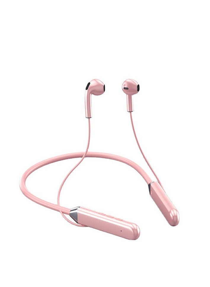 New Digital Display Bluetooth Headphones Neck-mounted Sports Noise Canceling Neck-mounted Ultra-Long Standby Universal Headphones (Pink)