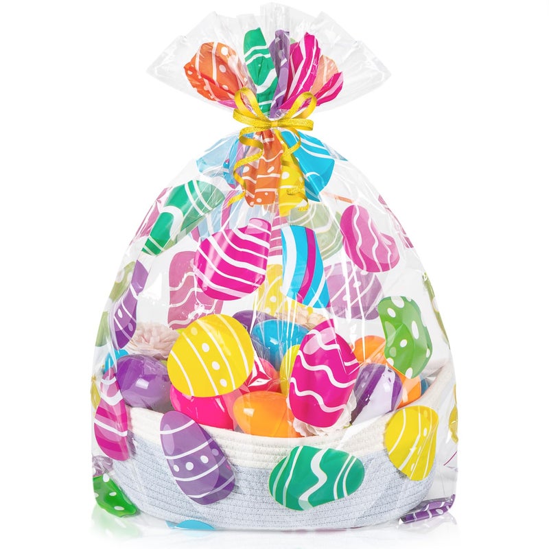 CUDICY Easter Bags 10pcs Large Cellophane Bags 24x30 Inch Cellophane Wrap for Gift Baskets Clear Plastic Gift Wrapping - Image 1