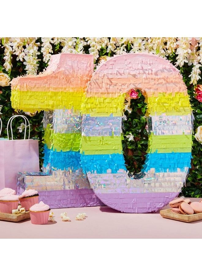 Blue Panda - Large Number 0 Pinata For Girl Birthday Party Decorations Rainbow Pastel (21X14.4X4 In) - Image 1