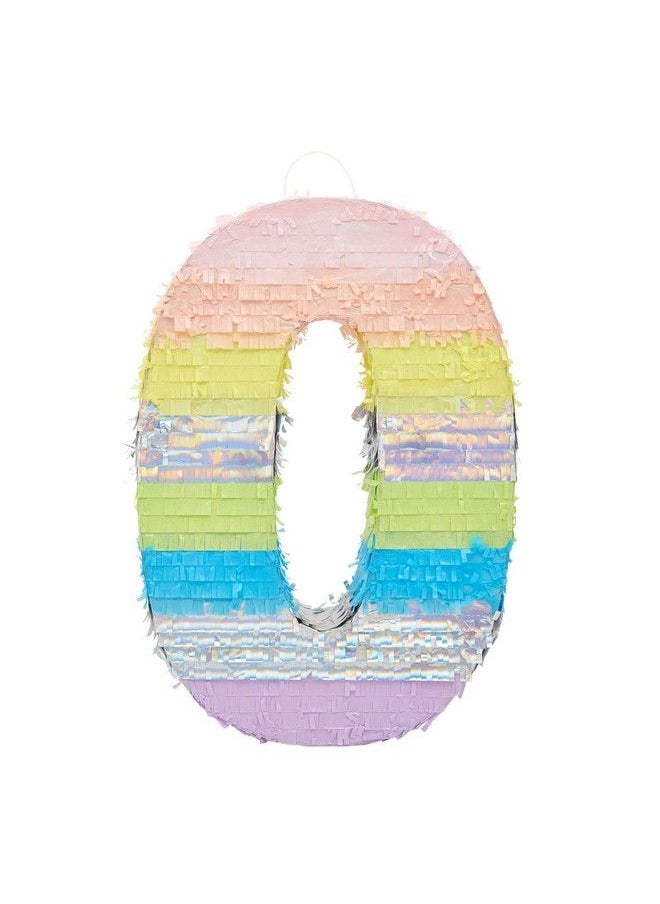 Blue Panda - Large Number 0 Pinata For Girl Birthday Party Decorations Rainbow Pastel (21X14.4X4 In) - Image 1