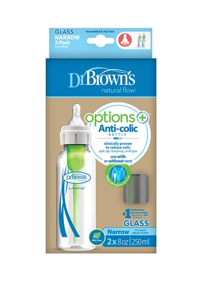 Dr. Brown’s Narrow Glass Options And Bottle, Pack of 2, 8 oz/250 ml