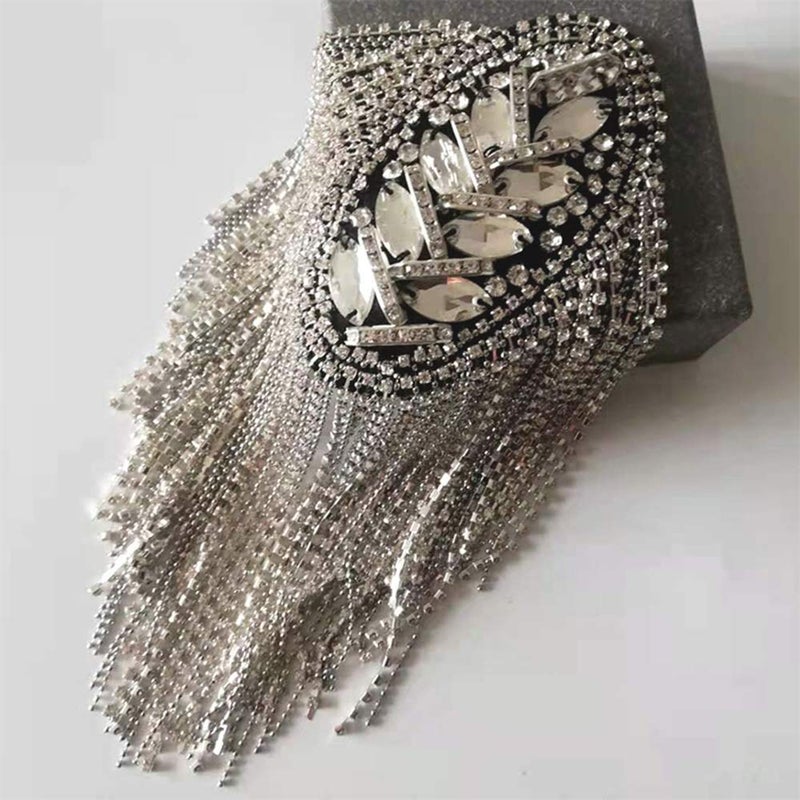Zthread 2pcs Rhinestone Tassel Shoulder Epaulet Spike Chain Shoulder Badge Brooch Pins for Man Woman - Image 3