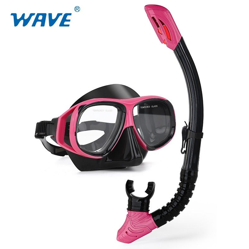 WAVE Snorkeling Set Diving Mask Full Dry Snorkel with Lenses 150 to 600 Diopters