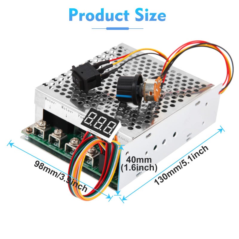 HARMNEE PWM DC Motor Speed Controller, DC 10V-55V / Rated 60A / Max 100A Brush Motor Stepless Speed Controller with LED Display & Forward-Brake-Reverse Switch & Ajustable Potentiometer - Image 4