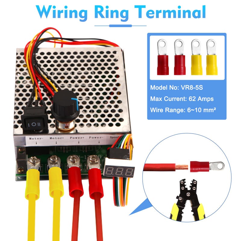 HARMNEE PWM DC Motor Speed Controller, DC 10V-55V / Rated 60A / Max 100A Brush Motor Stepless Speed Controller with LED Display & Forward-Brake-Reverse Switch & Ajustable Potentiometer - Image 3