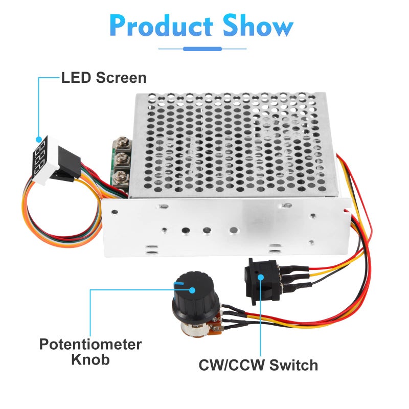 HARMNEE PWM DC Motor Speed Controller, DC 10V-55V / Rated 60A / Max 100A Brush Motor Stepless Speed Controller with LED Display & Forward-Brake-Reverse Switch & Ajustable Potentiometer - Image 5