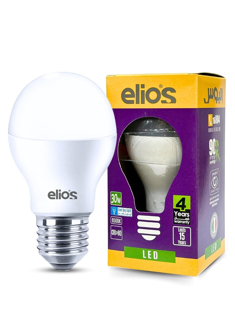 إليوس مصباح LED 30 وات، ضوء نهاري أصفر 3000 كلفن، قاعدة E27 قياسية، سطوع فائق يصل إلى 3000 لومن، موفر للطاقة ومثالي لغرف المعيشة والمكاتب والمساحات الكبيرة، عمر افتراضي يصل إلى 25000 ساعة، اختيار ممتاز لديكور المنزل وإضاءة قوية ومستمرة - Image 1