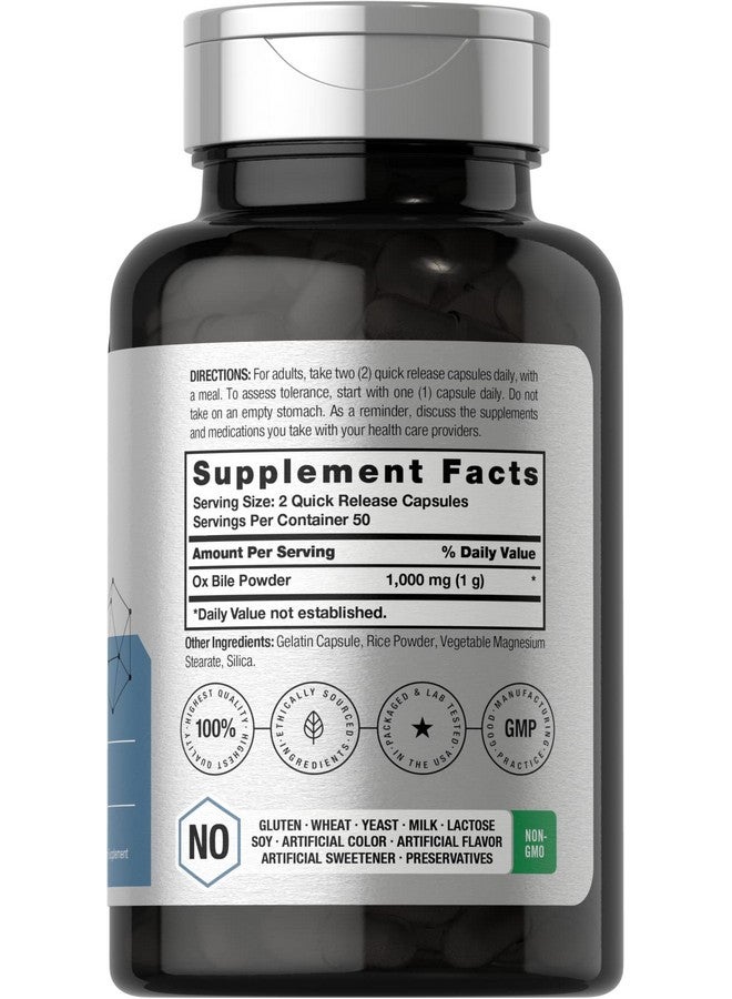 Horbäach Ox Bile Supplement | 1000mg | 100 Capsules | Digestive Enzymes Supplement | Non-GMO & Gluten Free - Image 2