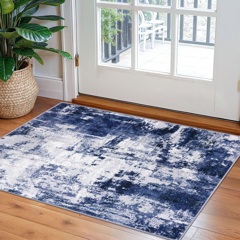 KOZYFLY Small Area Rug 2x3 Rug Entryway Rugs Indoor NonSlip Modern Abstract Machine Washable Rug Navy Blue Kitchen Mats for Floor Front Door Rug with Low Pile Small Carpet Floor Mats for Home