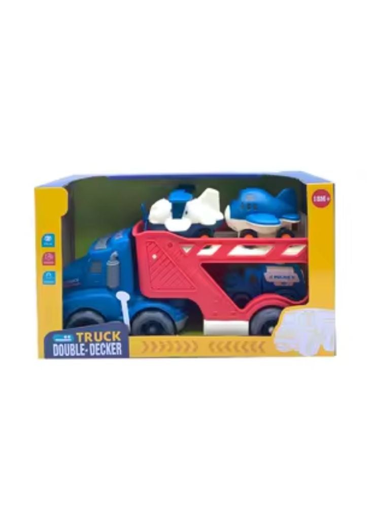 بريميم شاحنة زرقاء ذات طابقين – مركبة حاملة مزودة بطائرات صغيرة.