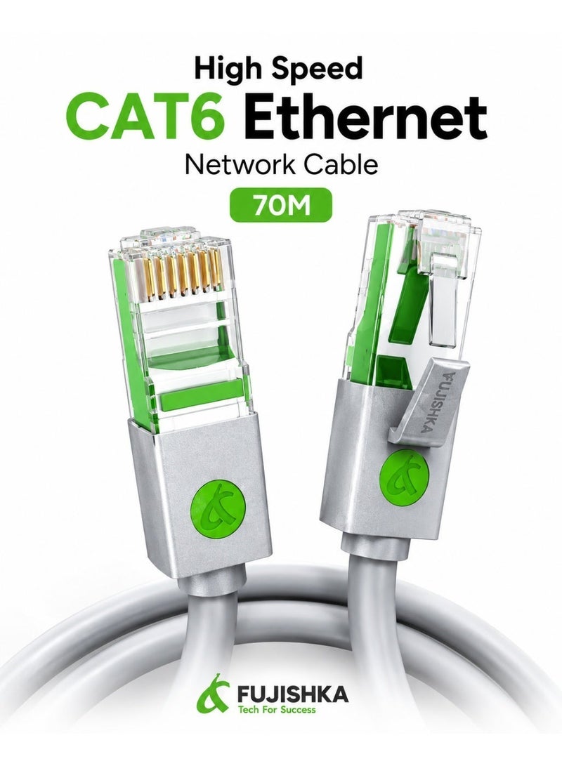 FUJISHKA High Speed CAT6 Ethernet Network Cable 70M - RJ45 LAN Cable for Router, Modem, PC, Laptop, Gaming Console & Smart TV - Ultra Fast Internet Connection - Image 1