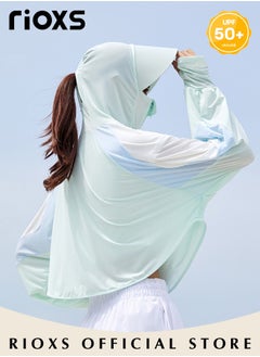 RIOXS Women's UPF 50+ Sun Protection Clothing, Outdoor Lightweight Full Zip Hoodie Jacket with Face Mask Design, Comfy Breathable Long Sleeve Coat with Thumbholes and Large Brim, Suitable for Daily Wear, Sports Training, Hiking, Fishing, Climbing or Other Outdoor Activities  - Image 5