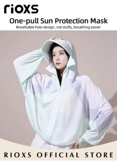 RIOXS Women's UPF 50+ Sun Protection Clothing, Outdoor Lightweight Full Zip Hoodie Jacket with Face Mask Design, Comfy Breathable Long Sleeve Coat with Thumbholes and Large Brim, Suitable for Daily Wear, Sports Training, Hiking, Fishing, Climbing or Other Outdoor Activities  - Image 4