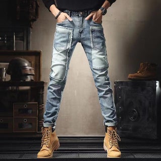 Trendy Patchwork Denim Jeans Men Slim Pockets light blue 6655 Pants - pzsku/Z95F02E936C82D66D3AB6Z/45/1746229187/e47d3054-2801-4e7b-81d6-567a33edfab7