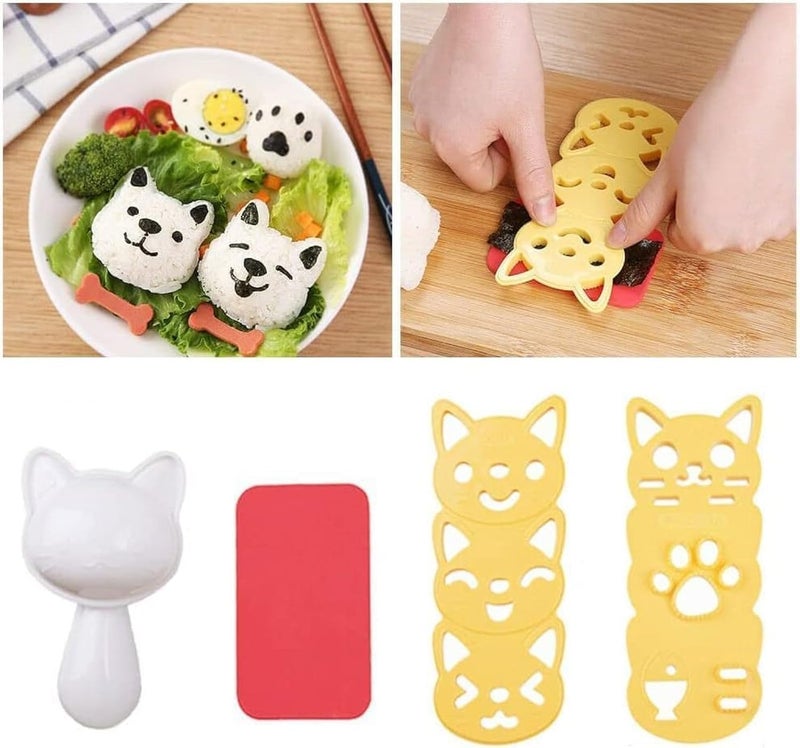 Fellibay Bento Accessories Sushi Mold Rice Ball Mold Cartoon Cat Pattern Sushi Bento Nori Kitchen Rice Decor Kits Sandwich DIY Kitchen Tools for Baby Kids Meal