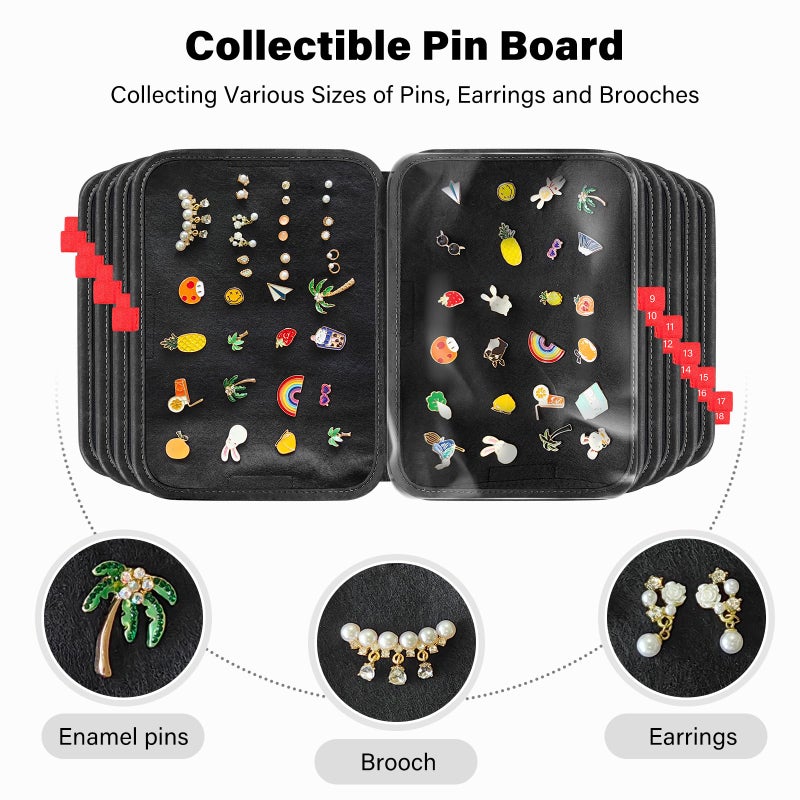Dilobio Enamel Pin Display Bag EVA Hard Shell Pin Trading Book, 18 Page Collectible Pin Board, Pin Display Case for Collectors, Suitable for Storing Enamel Pins, Sports Pins, Earrings and Brooches - Image 3