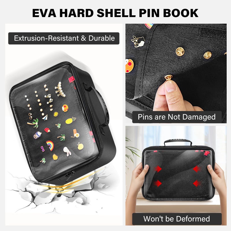 Dilobio Enamel Pin Display Bag EVA Hard Shell Pin Trading Book, 18 Page Collectible Pin Board, Pin Display Case for Collectors, Suitable for Storing Enamel Pins, Sports Pins, Earrings and Brooches - Image 4