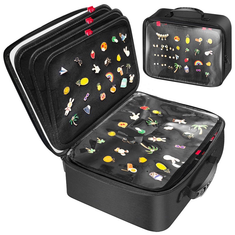 Dilobio Enamel Pin Display Bag EVA Hard Shell Pin Trading Book, 18 Page Collectible Pin Board, Pin Display Case for Collectors, Suitable for Storing Enamel Pins, Sports Pins, Earrings and Brooches - Image 1
