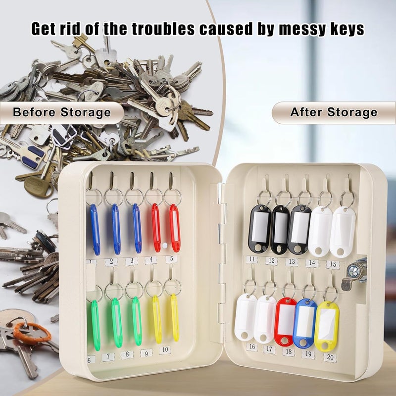 KYODOLED Metal Key Cabinet Wall Mount,Locking Key Organizer,Key Storage Lock Box With Code,Key Management With Key Lock 7.87" X 6.29" X 3.14" (Beige, 20 Key) - Image 5