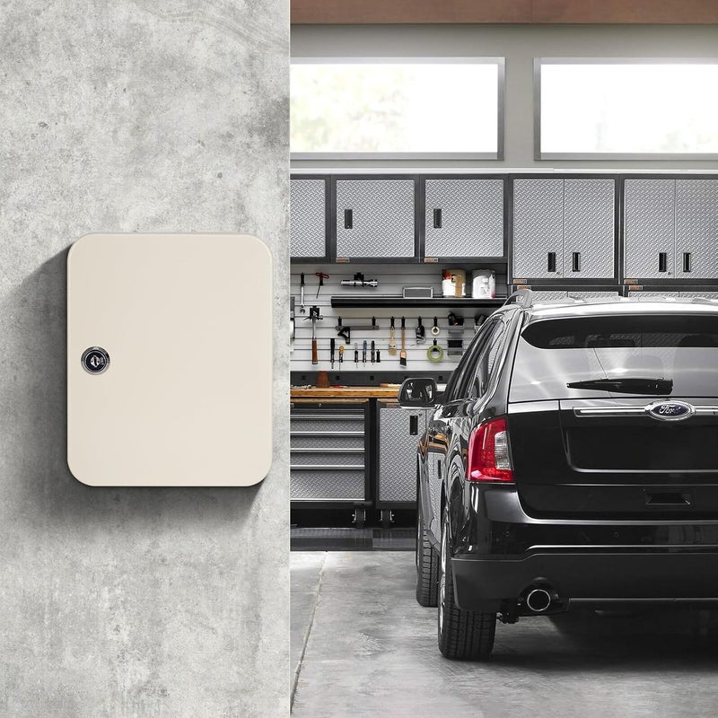 KYODOLED Metal Key Cabinet Wall Mount,Locking Key Organizer,Key Storage Lock Box With Code,Key Management With Key Lock 7.87" X 6.29" X 3.14" (Beige, 20 Key) - Image 2