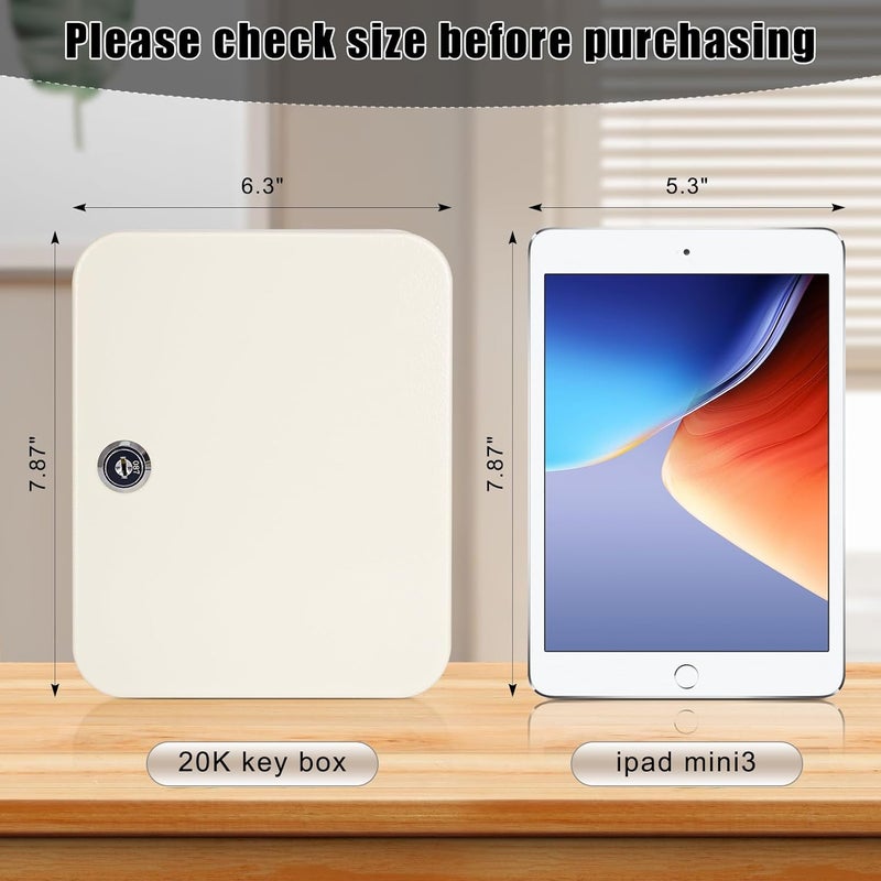 KYODOLED Metal Key Cabinet Wall Mount,Locking Key Organizer,Key Storage Lock Box With Code,Key Management With Key Lock 7.87" X 6.29" X 3.14" (Beige, 20 Key) - Image 4