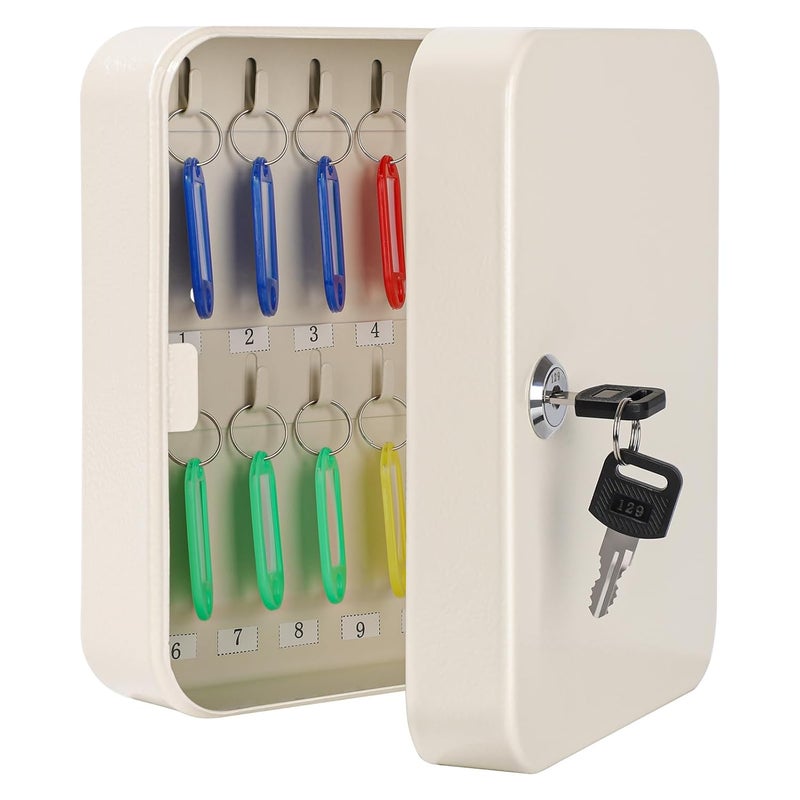 KYODOLED Metal Key Cabinet Wall Mount,Locking Key Organizer,Key Storage Lock Box With Code,Key Management With Key Lock 7.87" X 6.29" X 3.14" (Beige, 20 Key) - Image 1