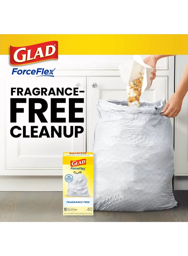 Glad ForceFlex Fragrance Free Drawstring Closure Tall Kitchen Trash Bag White 13 Gal 7527666 - Image 3