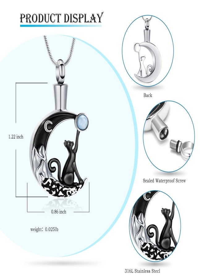 Hearbeingt Urn Necklace for Ashes for Women Men Moon Cat Cremation Jewelry for Ashes Pendant Memorial Necklace Gift(Black) - Image 2