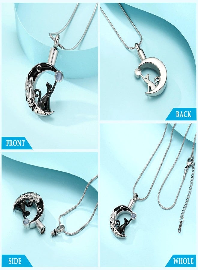 Hearbeingt Urn Necklace for Ashes for Women Men Moon Cat Cremation Jewelry for Ashes Pendant Memorial Necklace Gift(Black) - Image 3