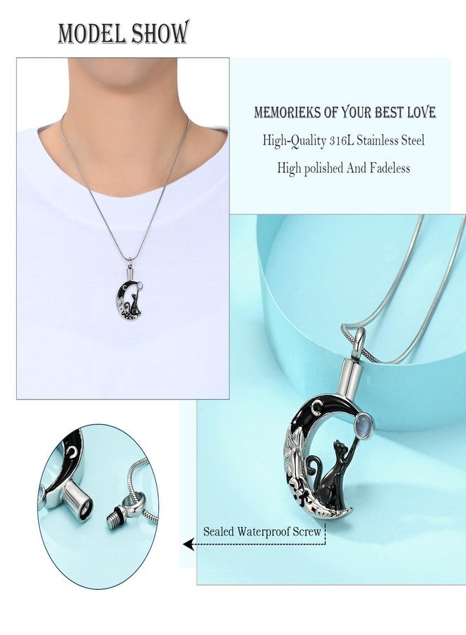 Hearbeingt Urn Necklace for Ashes for Women Men Moon Cat Cremation Jewelry for Ashes Pendant Memorial Necklace Gift(Black) - Image 5