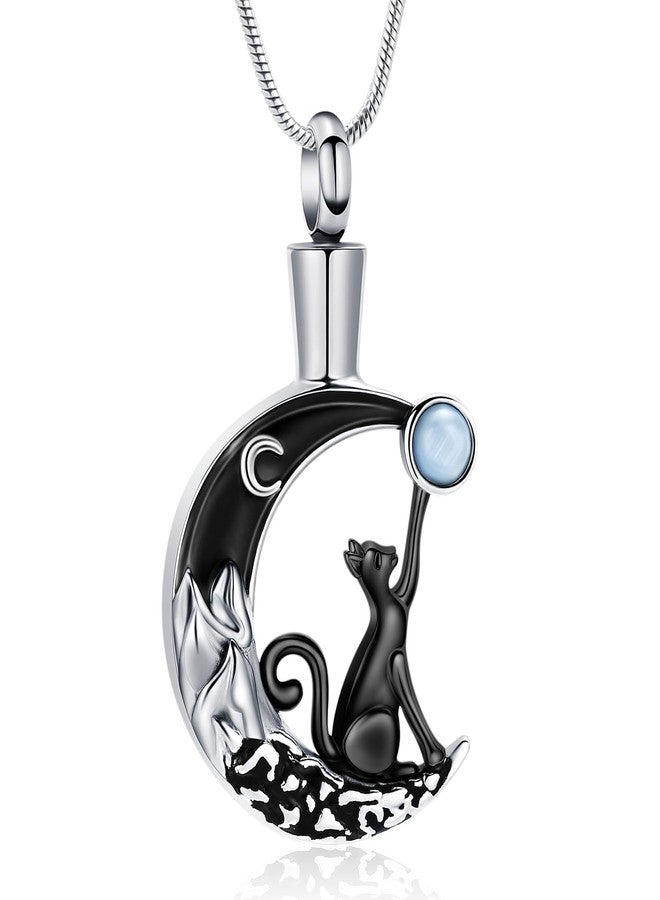 Hearbeingt Urn Necklace for Ashes for Women Men Moon Cat Cremation Jewelry for Ashes Pendant Memorial Necklace Gift(Black) - Image 1