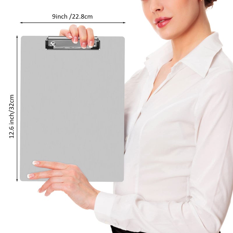 Epakh 4 Pieces Clipboard Bulks Metal Clipboard Aluminum Office Clipboard Low Profile Clip Standard A4 Letter Size Metal Clip Board, Size 12.5 x 9 Inch - Image 2