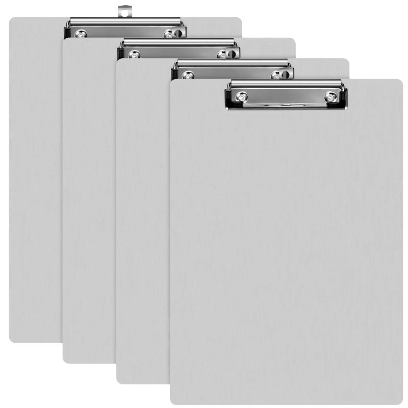 Epakh 4 Pieces Clipboard Bulks Metal Clipboard Aluminum Office Clipboard Low Profile Clip Standard A4 Letter Size Metal Clip Board, Size 12.5 x 9 Inch - Image 1