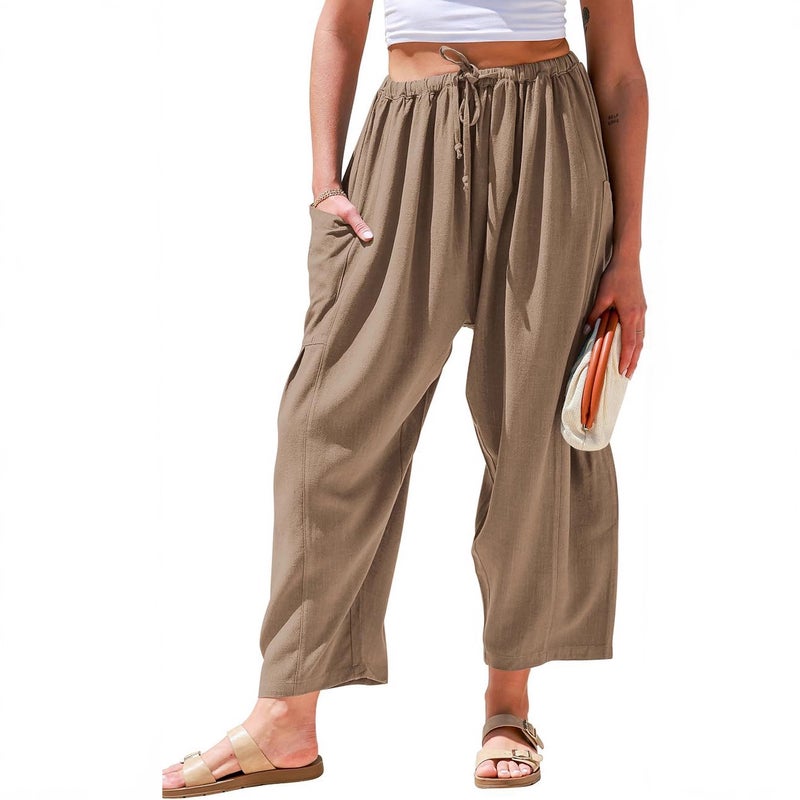 Women's Wide Leg Pants Casual Loose Drawstring Waist Summer Beach Travel Vacation Party Harem Pants with Pockets - Image 1