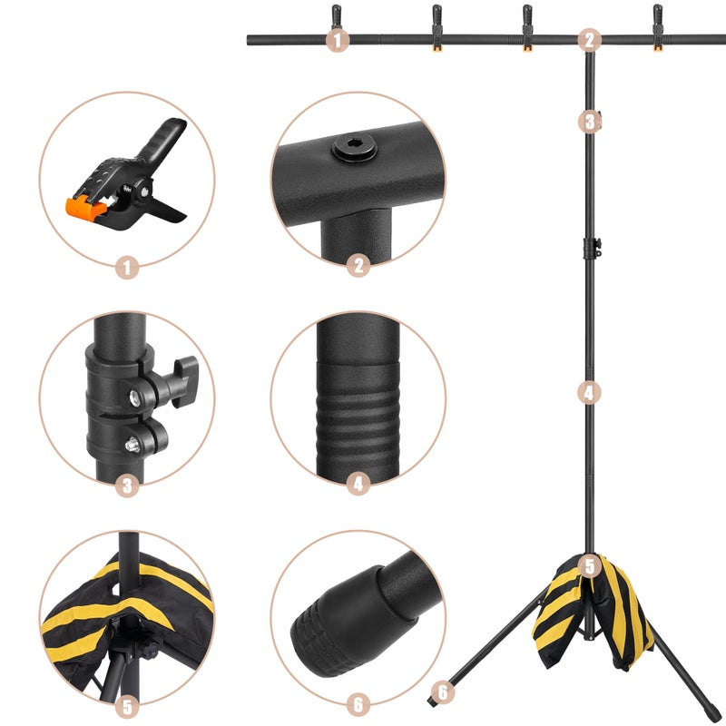 CludPark 8x5ft T-Shape Backdrop Stand, Adjustable Background Support Stand Kit, Portable Photo Banner Holder with 6 Spring Clamps, Sandbag, Carry Bag for Party, Wedding, Photography and Decoration - Image 3