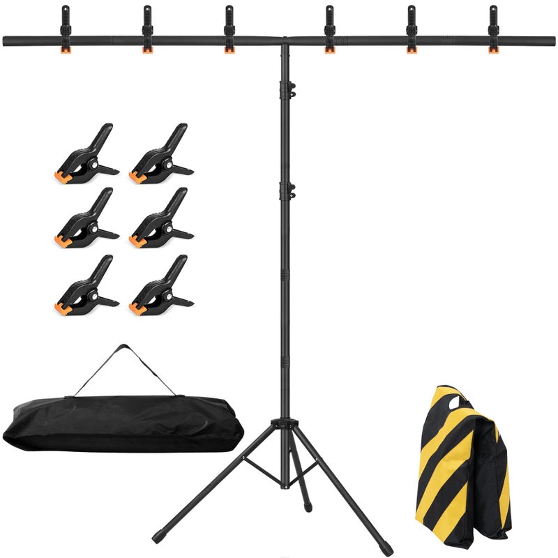 CludPark 8x5ft T-Shape Backdrop Stand, Adjustable Background Support Stand Kit, Portable Photo Banner Holder with 6 Spring Clamps, Sandbag, Carry Bag for Party, Wedding, Photography and Decoration - Image 1