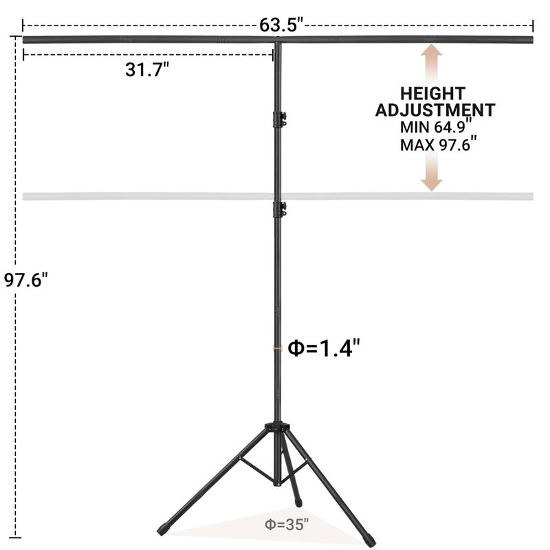 CludPark 8x5ft T-Shape Backdrop Stand, Adjustable Background Support Stand Kit, Portable Photo Banner Holder with 6 Spring Clamps, Sandbag, Carry Bag for Party, Wedding, Photography and Decoration - Image 2