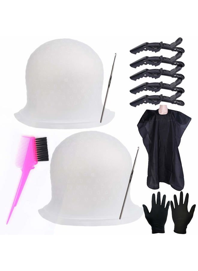 RJMBMUP Silicone Highlight Caps Set for Colour Hair 2 PCS Professional Reusable Highlighting Caps with Hooks & Salon Hairdressing Dyeing Staining Tools for Women Men - Image 1
