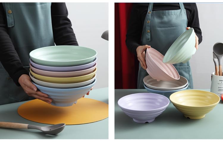 RoarCraft Wheat Straw Big Bowls Set Unbreakable Cereal Bowls Microwave and Dishwasher Safe Bowls BPA Free Soup Bowl for Serving Oatmeal and Salad Blue 25 x 10 CM Pack of 4 - Image 3