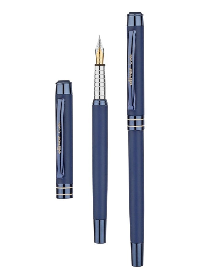 Oliver Code Matte Blueberry Fountain Pen with T Box – Full Brass Body, Blueberry Plated Trim, No.5 Iridium Tip - Image 3