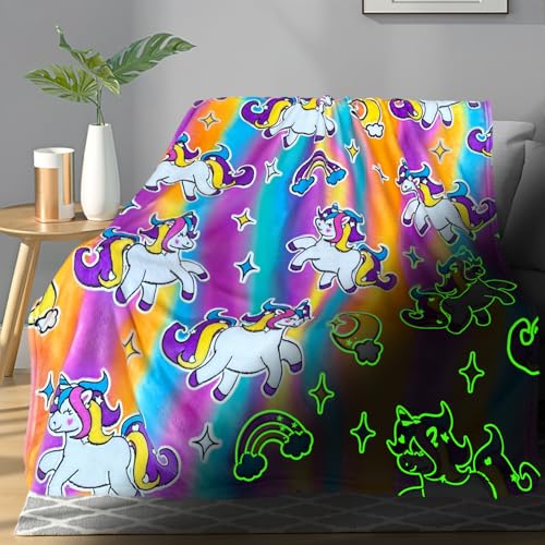 TEHALK Unicorn Glow in The Dark Blanket Unicorn Blanket for GirlsKids Unicorns Gifts for Girls Age 312 Toddler Blanket for Kids Soft Fleece Blanket Throw Birthday Gift 40x60 - Image 1