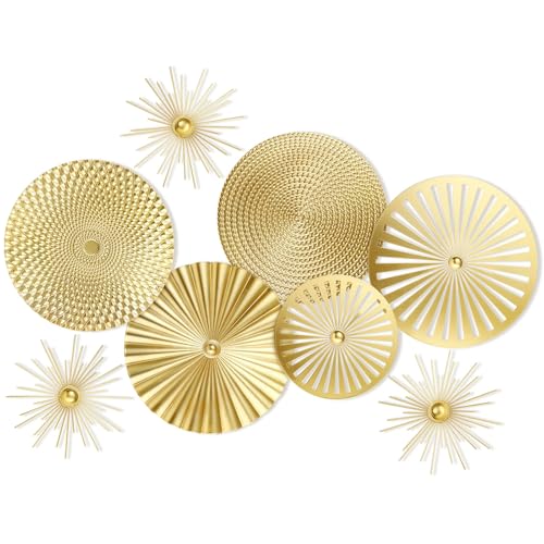 Lingvee 8 Pcs Gold Wall Decor Modern Metal Decor Metal Starbursts Radial Plate Art Hanging Decorative Wall Decorations for Home Bedroom Bathroom Living Room Office Sculpture(Gold) - Image 1