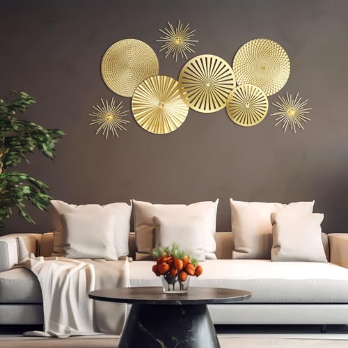 Lingvee 8 Pcs Gold Wall Decor Modern Metal Decor Metal Starbursts Radial Plate Art Hanging Decorative Wall Decorations for Home Bedroom Bathroom Living Room Office Sculpture(Gold) - Image 5
