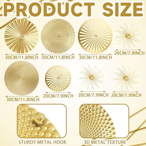Lingvee 8 Pcs Gold Wall Decor Modern Metal Decor Metal Starbursts Radial Plate Art Hanging Decorative Wall Decorations for Home Bedroom Bathroom Living Room Office Sculpture(Gold) - Image 3