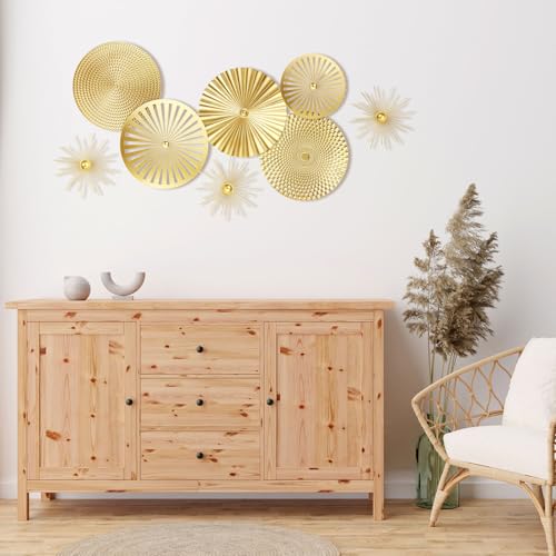 Lingvee 8 Pcs Gold Wall Decor Modern Metal Decor Metal Starbursts Radial Plate Art Hanging Decorative Wall Decorations for Home Bedroom Bathroom Living Room Office Sculpture(Gold) - Image 4